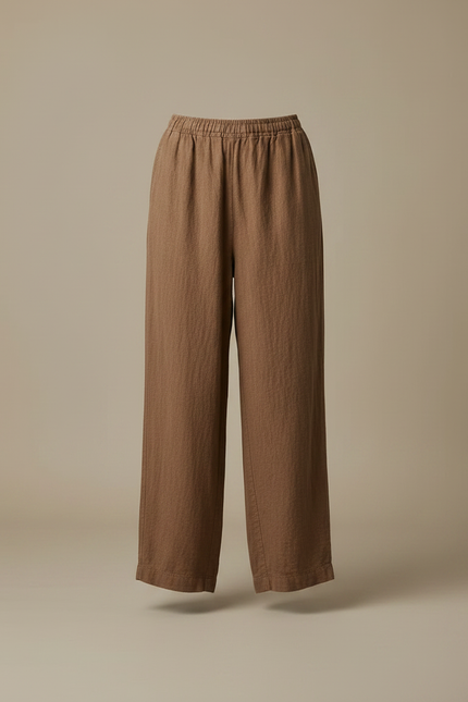 Pantalon Chinois Marron Ample Coton Lin Femme - vue 3
