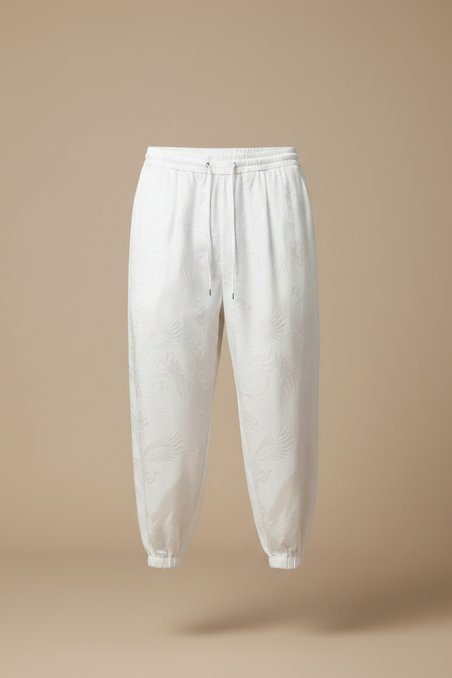 Pantalon Chinois Harem Dragon Blanc Ample Coton - vue 3