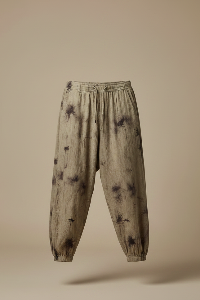 Pantalon Chinois Harem Tie-Dye Ample Lin Coton Homme - Kaki - vue 3