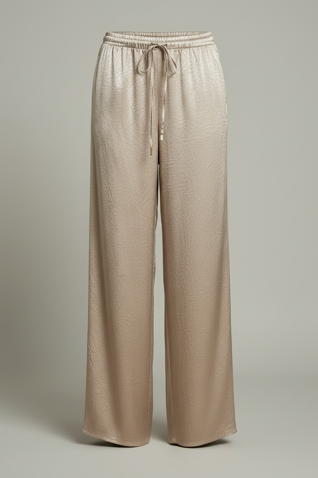 Pantalon Chinois Satin Fluide Ample Élégant Doré - vue 3