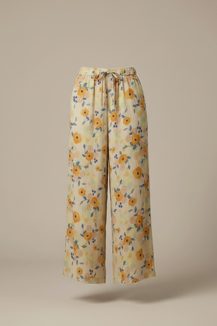 Pantalon Chinois Fleuri Ample Lin Coton Fluide Femme - Multicolore - vue 3