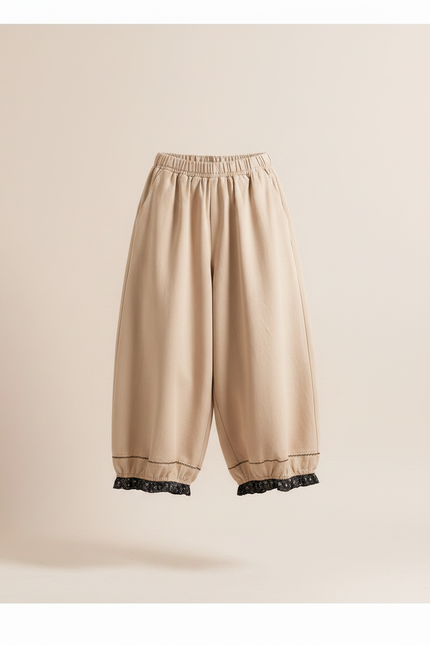Pantalon Chinois Beige Ample Coton Brodé Décontracté - vue 3