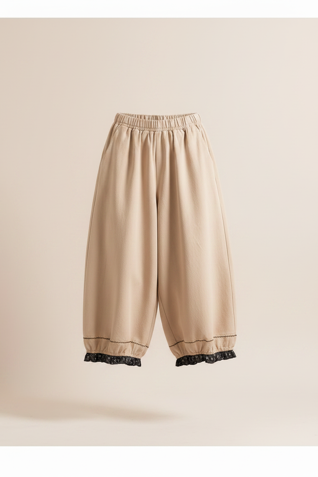 Pantalon Chinois Beige Ample Coton Brodé Décontracté - vue 3
