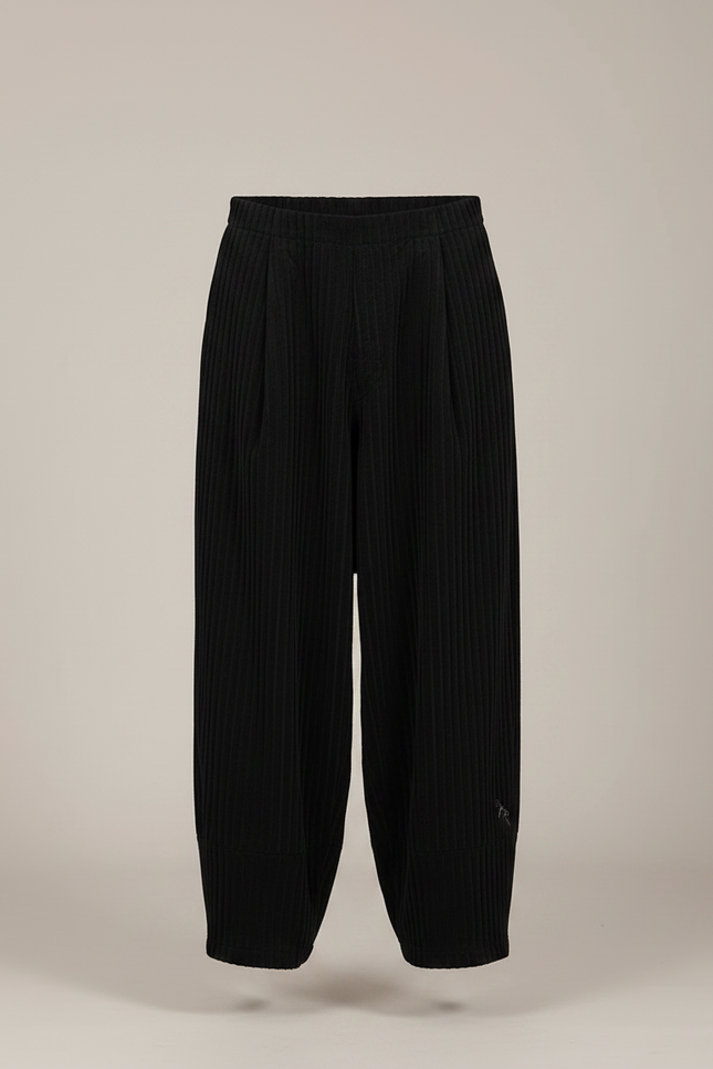 Pantalon Chinois Noir Côtelé Ample Brodé Hiver - Cordé - vue 3