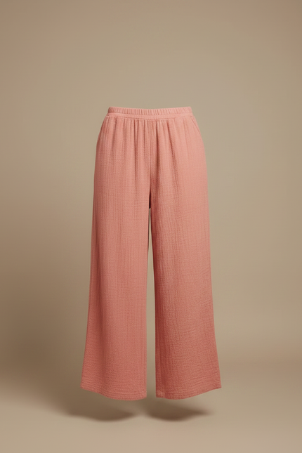 Pantalon Chinois Rose Plissé Ample Coton Lin - vue 3