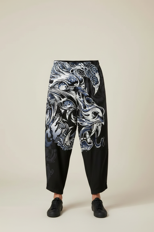 Pantalon Chinois Noir Dragon Imprimé Ample Décontracté Homme - Polyester - vue 3