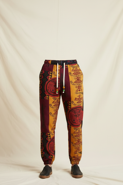 Pantalon Chinois Ethnique Imprimé Ample Cordon Léger - Multicolore Coton - vue 3