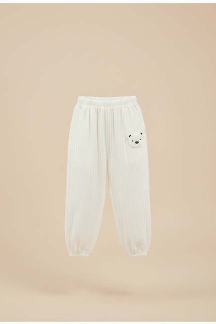 Pantalon Chinois Blanc Côtelé Ample Décontracté Ourson - Maille - vue 3