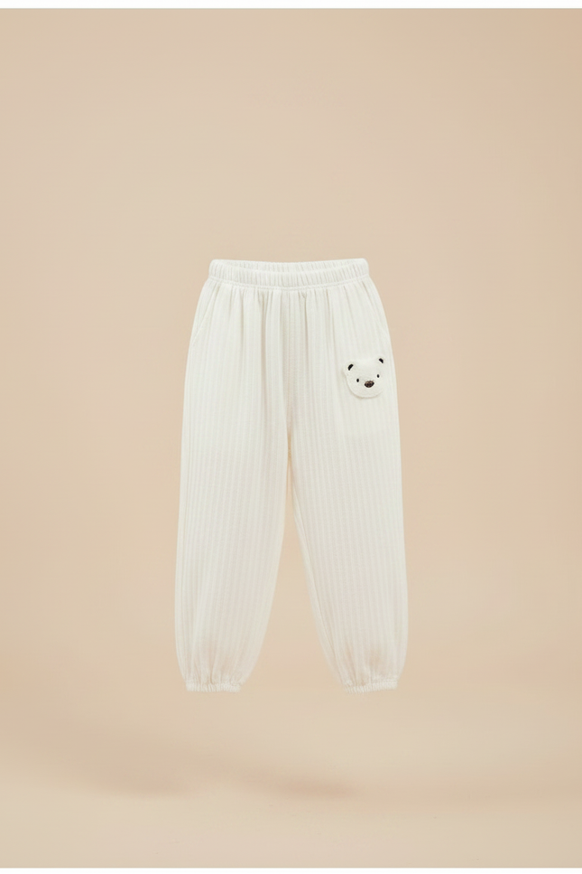 Pantalon Chinois Blanc Côtelé Ample Décontracté Ourson - Maille - vue 3