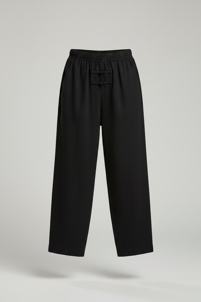 Pantalon Chinois Noir Ample Boutons Fille - Polyester - vue 3
