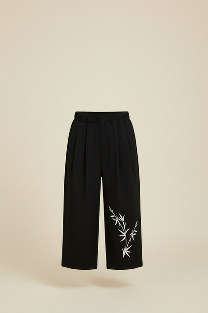 Pantalon Chinois Noir Ample Brodé Bambou Garçon - Polyester - vue 3