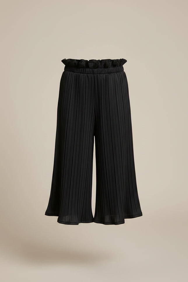 Pantalon Chinois Noir Plissé Fluide Ample Fille - Polyester - vue 3