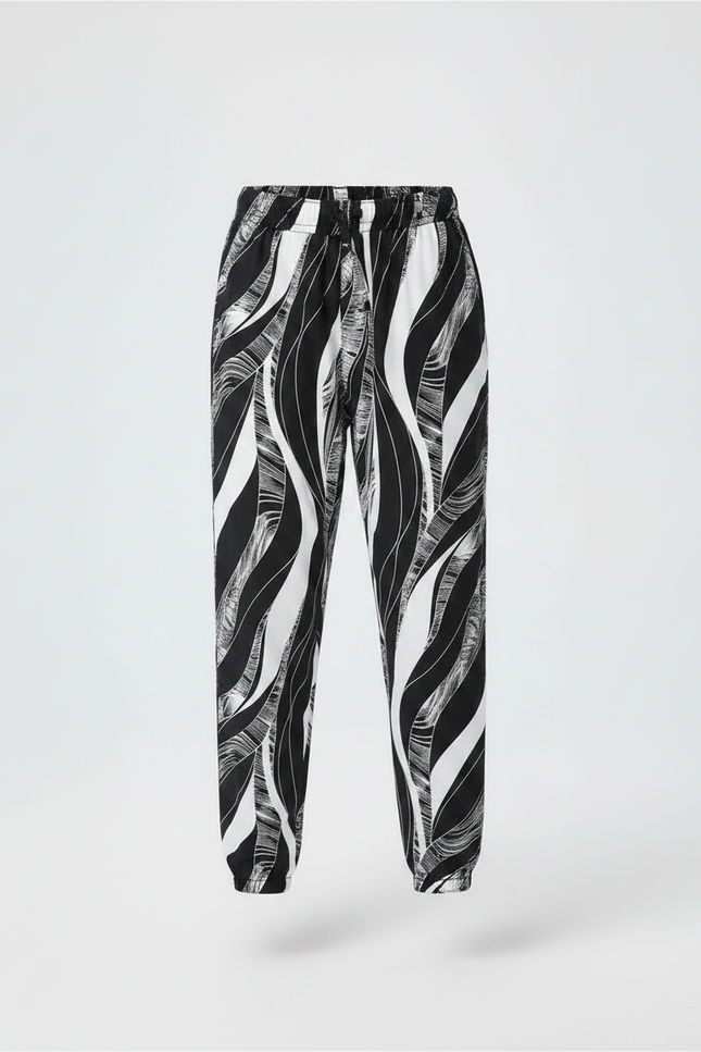 Pantalon Chinois Noir Blanc Ample Imprimé Garçon - Viscose - vue 3