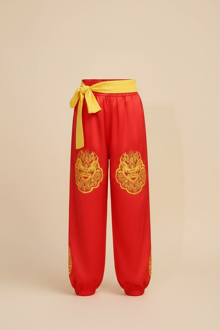 Pantalon Chinois Rouge Satiné Dragon Ample Enfant - vue 3