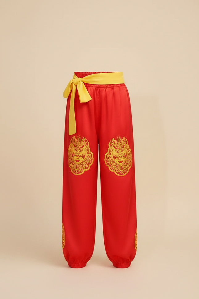 Pantalon Chinois Rouge Satiné Dragon Ample Enfant - vue 3