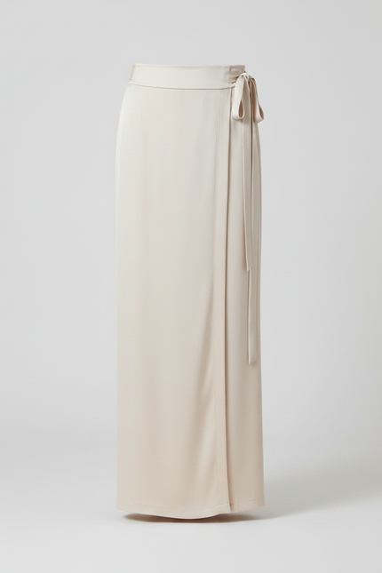 Pantalon Chinois Satiné Fluide Ample Ceinturé Femme - Beige - vue 3
