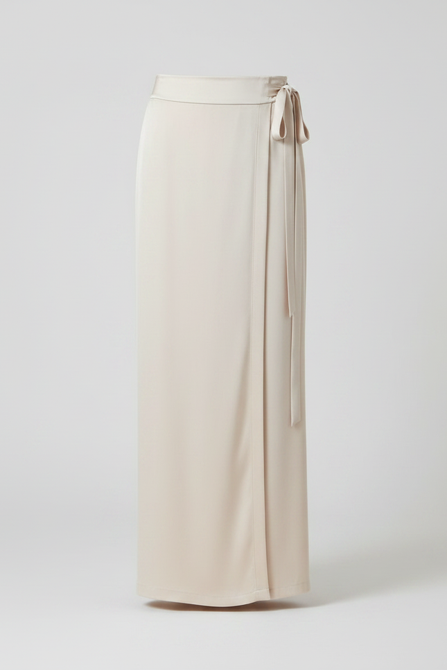 Pantalon Chinois Satiné Fluide Ample Ceinturé Femme - Beige - vue 3