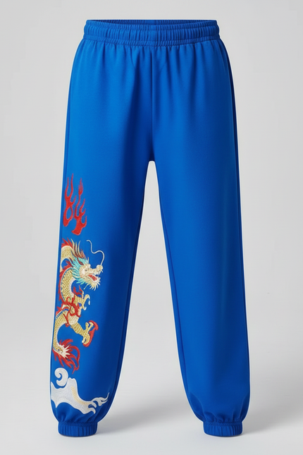 Pantalon Chinois Bleu Brodé Dragon Ample Enfant - Molleton - vue 3