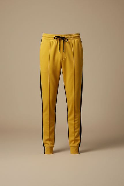 Pantalon Chinois Jaune Coupe Slim Bandes Noires Sport - Molleton - vue 3
