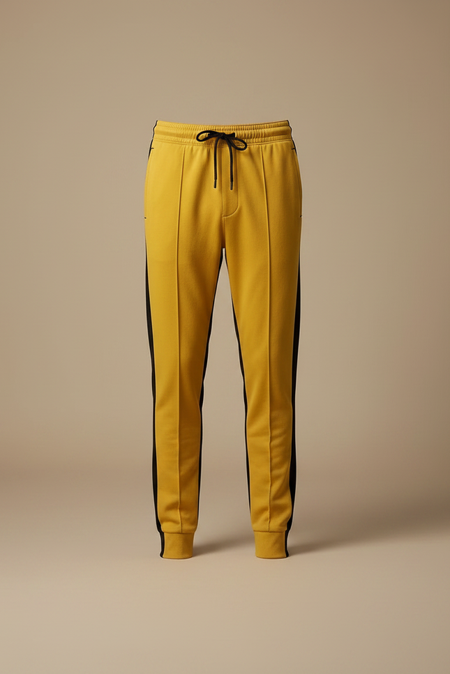 Pantalon Chinois Jaune Coupe Slim Bandes Noires Sport - Molleton - vue 3