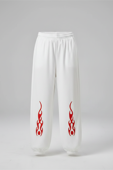 Pantalon Chinois Blanc Ample Flammes Rouges Enfant - Molleton - vue 3