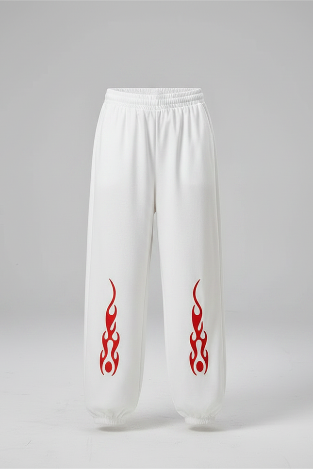 Pantalon Chinois Blanc Ample Flammes Rouges Enfant - Molleton - vue 3
