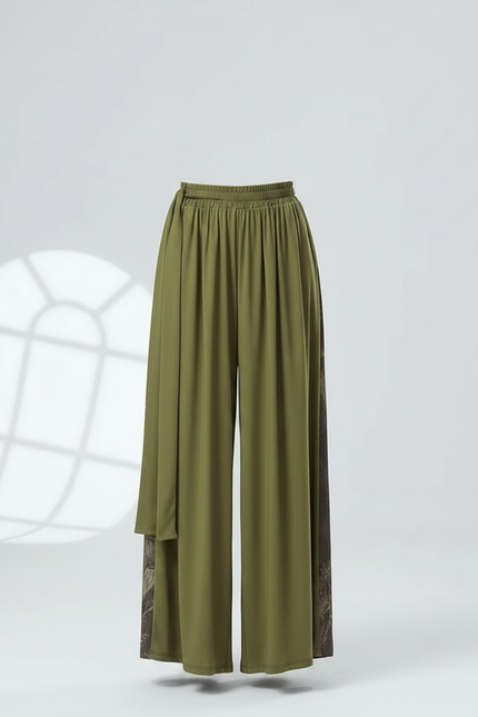 Pantalon Chinois Vert Ample Fendu Imprimé Fluide Fille - Kaki Viscose - vue 3