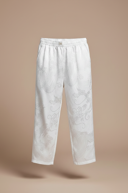Pantalon Chinois Blanc Satiné Ample Dragon Enfant - vue 3