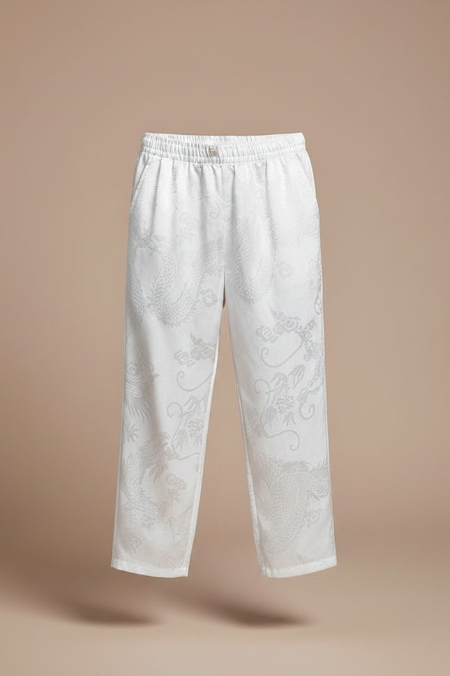 Pantalon Chinois Blanc Satiné Ample Dragon Enfant - vue 3