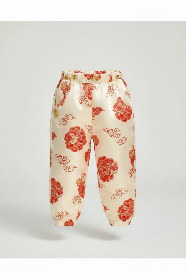 Pantalon Chinois Satin Beige Motif Rouge Enfant - vue 3