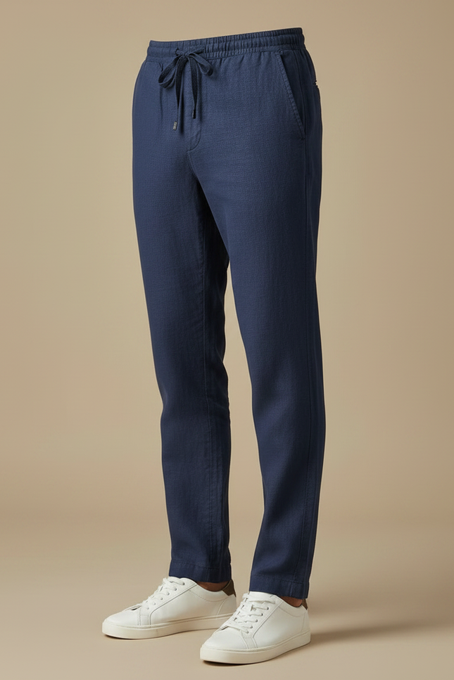 Pantalon Chinois Bleu Marine Lin Cordon Décontracté Homme - vue 3
