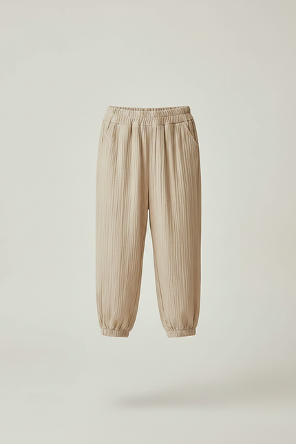 Pantalon Chinois Fille Beige Ample Lin - vue 3
