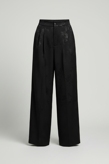 Pantalon Chinois Noir Jacquard Ample Fluide Femme - Satin - vue 3
