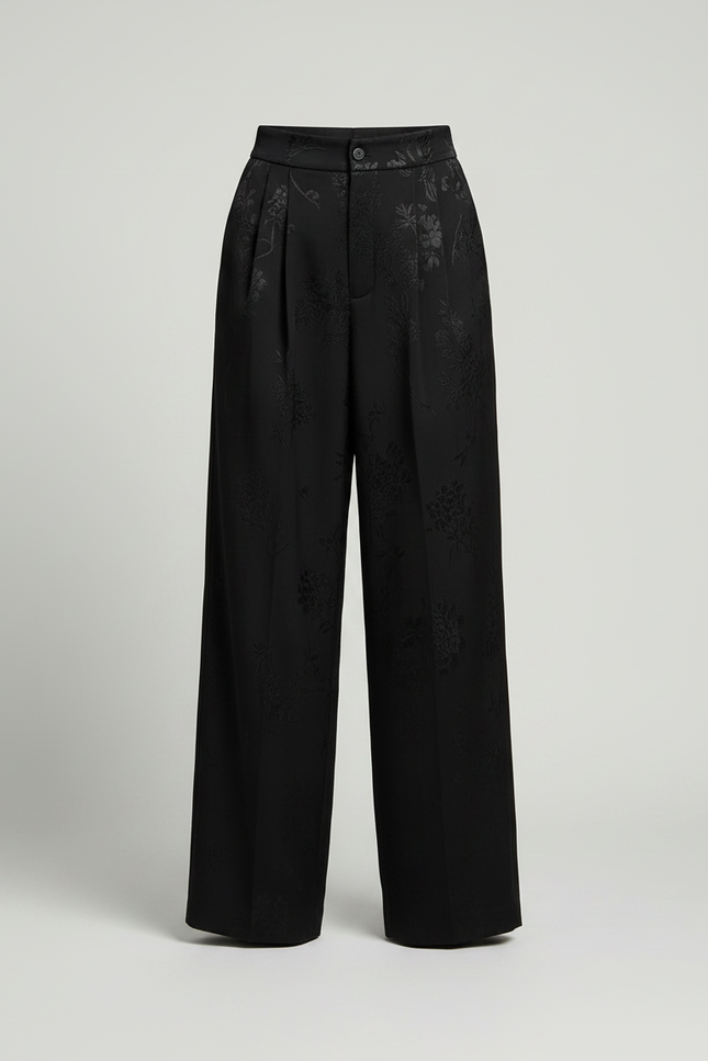 Pantalon Chinois Noir Jacquard Ample Fluide Femme - Satin - vue 3