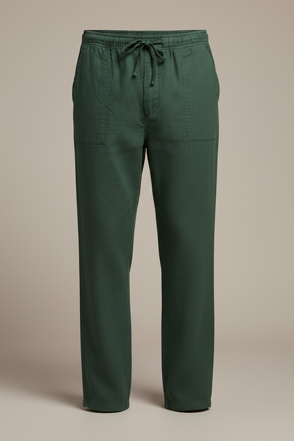 Pantalon Chinois Vert Ample Coton Lin Décontracté - vue 3