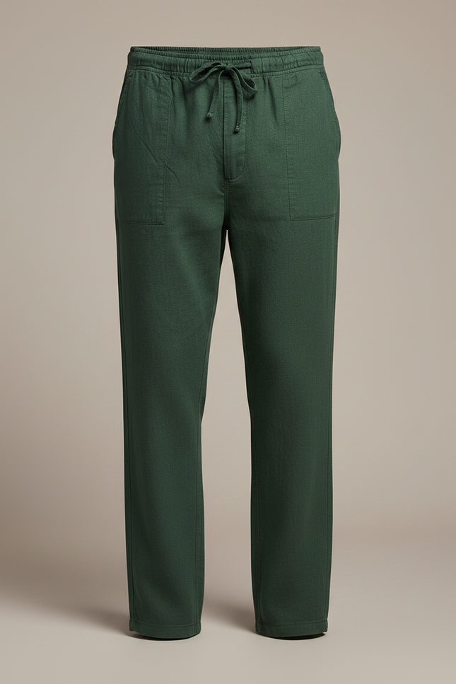 Pantalon Chinois Vert Ample Coton Lin Décontracté - vue 3