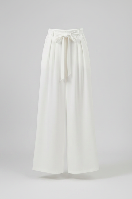 Pantalon Chinois Blanc Fluide Ample Ceinturé Élégant - Polyester - vue 3