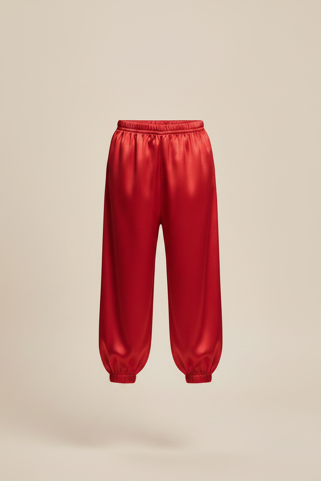 Pantalon Chinois Rouge Satiné Ample Enfant Traditionnel - vue 3