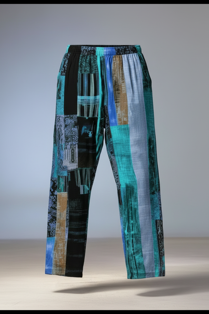 Pantalon Chinois Patchwork Abstrait Ample Coton Homme - Multicolore - vue 3