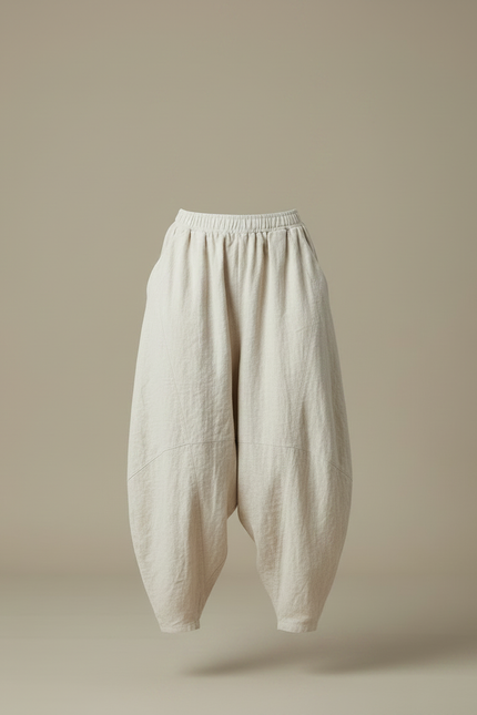 Pantalon Chinois Lin Ample Beige Confortable Décontracté - vue 3