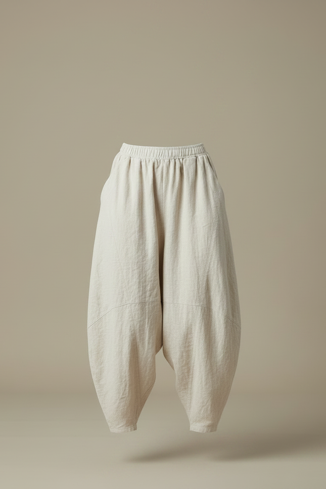 Pantalon Chinois Lin Ample Beige Confortable Décontracté - vue 3
