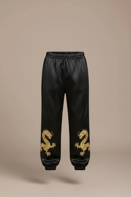 Pantalon Chinois Noir Satin Dragon Brodé Garçon - vue 3