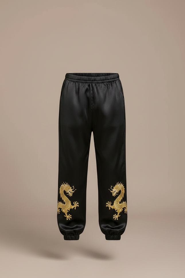 Pantalon Chinois Noir Satin Dragon Brodé Garçon - vue 3