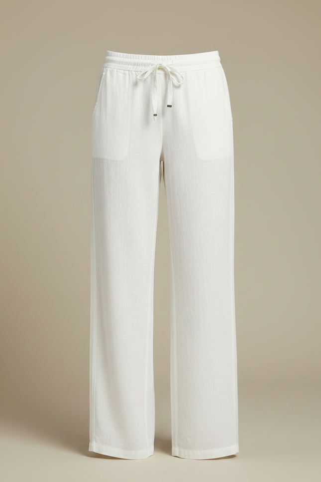 Pantalon Chinois Blanc Lin Ample Cordon Décontracté - vue 3