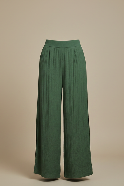 Pantalon Chinois Vert Ample Plissé Fendu Fluide - Viscose - vue 3