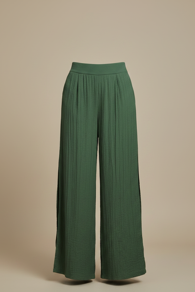 Pantalon Chinois Vert Ample Plissé Fendu Fluide - Viscose - vue 3