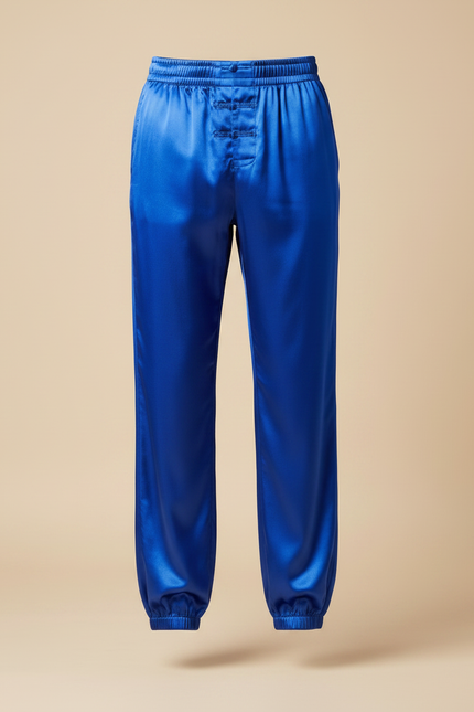 Pantalon Chinois Bleu Royal Satiné Ample Décontracté - vue 3