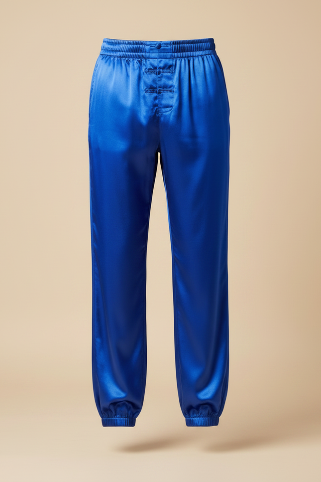 Pantalon Chinois Bleu Royal Satiné Ample Décontracté - vue 3