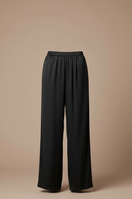 Pantalon Chinois Noir Ample Fluide Satiné Élégant - vue 3