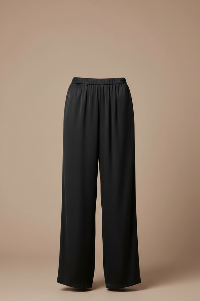 Pantalon Chinois Noir Ample Fluide Satiné Élégant - vue 3